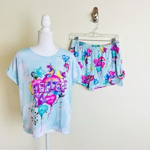 Justice Blue Cloud Multicolor Balloon Short Sleeve Top & Shorts Pajama Set